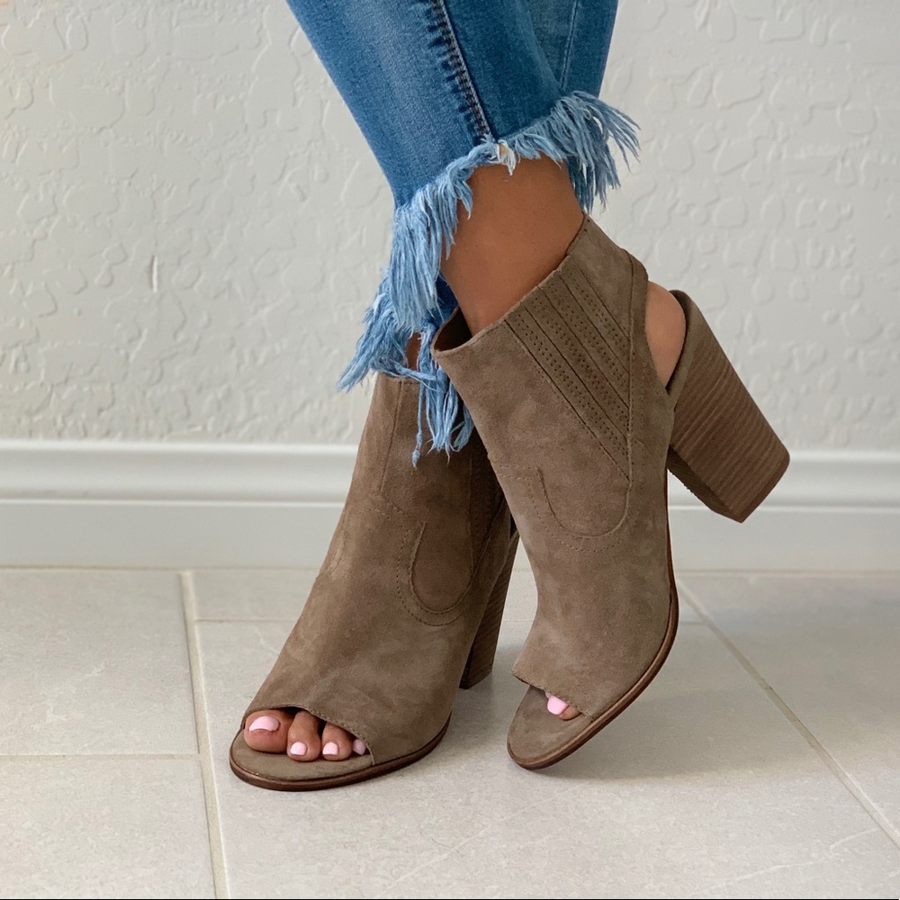 NIB Taupe Peep Toe Distressed Leather Bootie - Picture 1 of 6